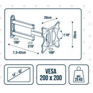 Soporte Tv Vesa 200x200 14-42" Pared 75-420mm Giratorio Con