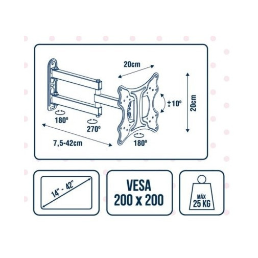 Soporte Tv Vesa 200x200 14-42" Pared 75-420mm Giratorio Con