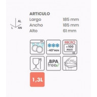 Hermetico Alimen. Cuadrado 1,3lt Az Pl Tatay