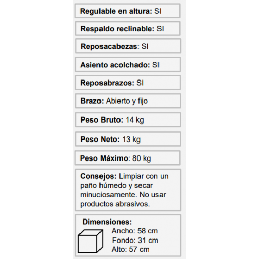Silla Escritorio/oficina 66x125x62cm Regul. Furniture Style