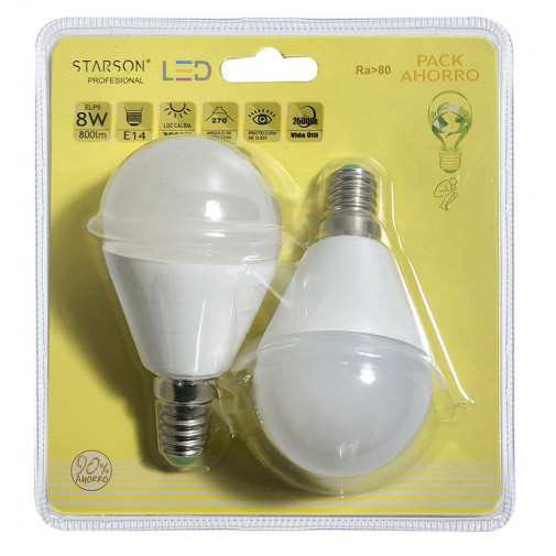 Lampara Ilumin Esf. Led Starson E14 8w 3000k 2 Pz