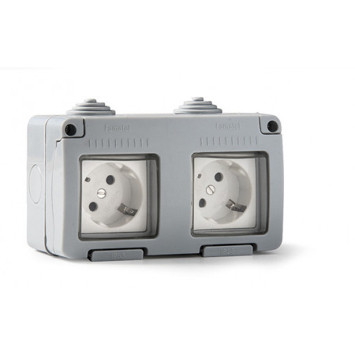 Base Enchufe Doble Superficie Estanco Ip55 16 Amp