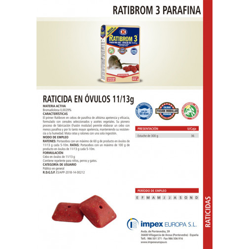 Ratonicida Parafina Ovulos 300 G 2