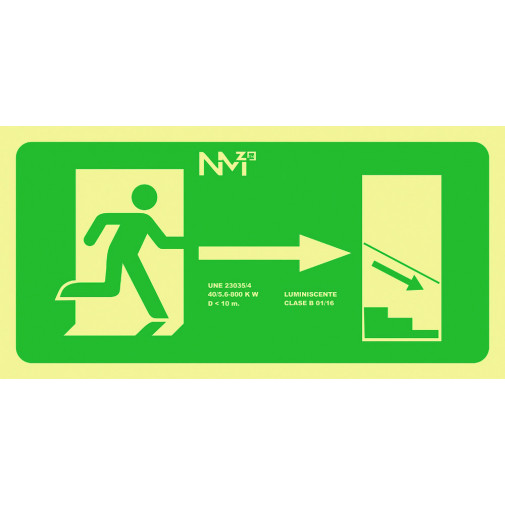 SeÑal 320x160mm Pvc Lumi  EvacuaciÓn Bajada Derecha Rd11140