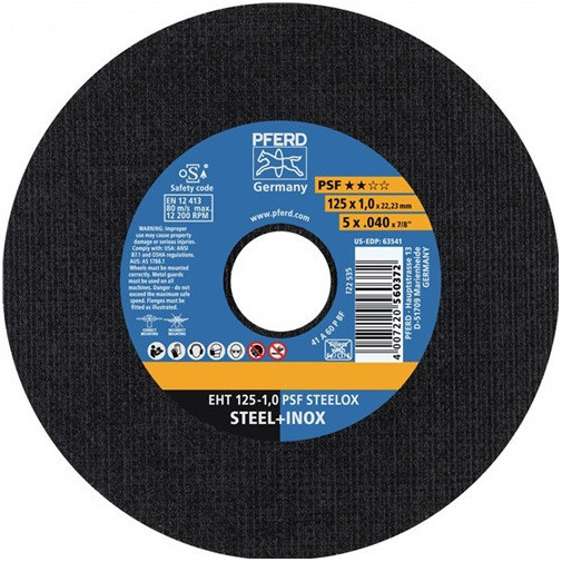 Disco De Corte Psf Steelox D 125 X 1,6 Mm Recto Inox Perfora