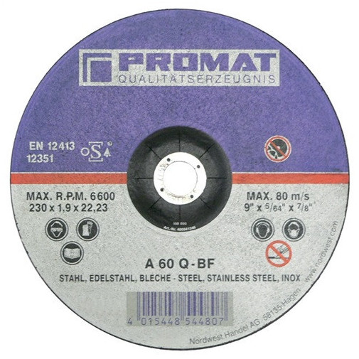 Disco De Corte Inox D 125 X 1 Mm Recto Inox PerforaciÓn 22,2