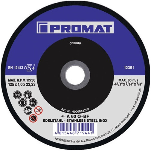 Disco De Corte Action D 125 X 1 Mm Recto Inox PerforaciÓn 22