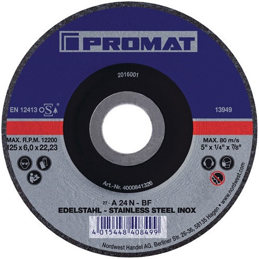 Disco De Desbaste D 125 X Gr 6 Mm Acodado Inox PerforaciÓn 2