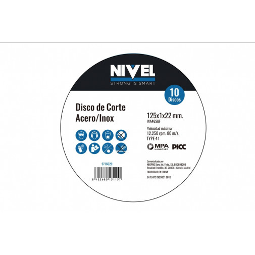 Disco Corte Inox 125x1x22mm 10uds Nivel