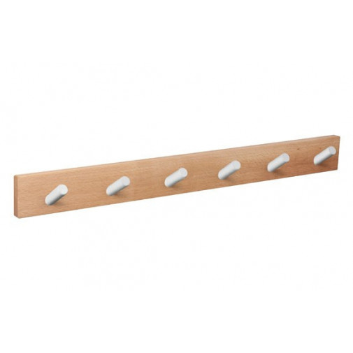 Percha Pared Madera Natural 6 Pomos Inclinados Blancos Nesu