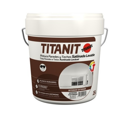 Pintura Plastica Interior Exterior Titanit Satinado 4 L Blan