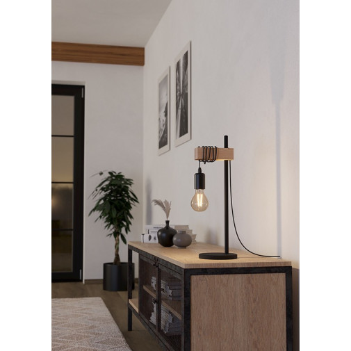 Lampara Sobremesa E-27 Negro-mad Roble "townshend" -