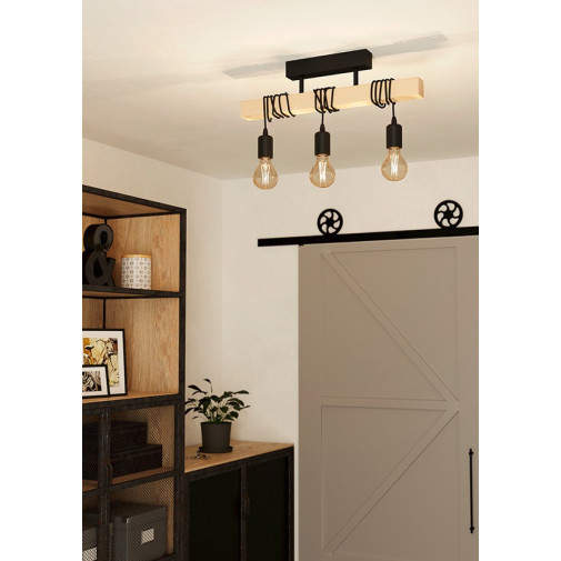 Lampara Techo 3l E27 Negro/madera Roble Townshend -