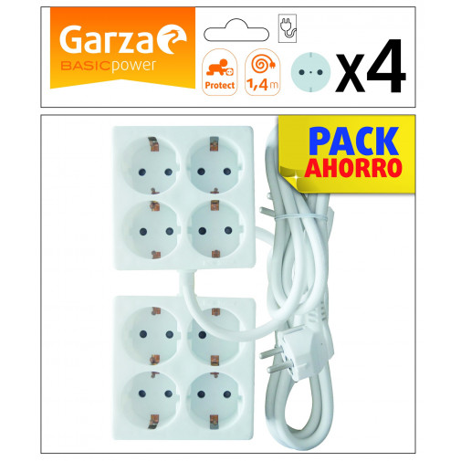 Base Multiple 4 Tomas Cuadrada Cable 1,4m 3680w Garza 2unids