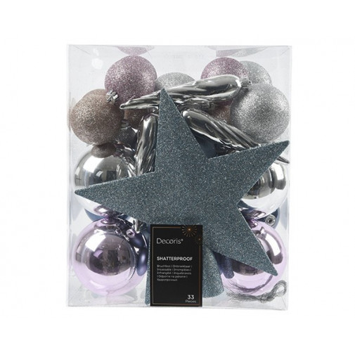 Adornos Arbol 33 Ud Surtidos Azu-lil-plata -