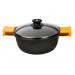 BRA Efficient | Cacerola Alta con Tapa de Cristal y Asas de Silicona, 20 cm, Aluminio Fundido, Negro