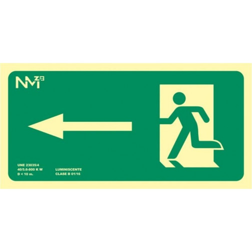 Cartel Señal 320x160mm Luminiscente Pvc Salida Izquierda Nor