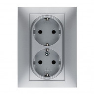 Base Enchufe Elec 16a-250v Doble Schuko Tt Empotrar Abs Alum