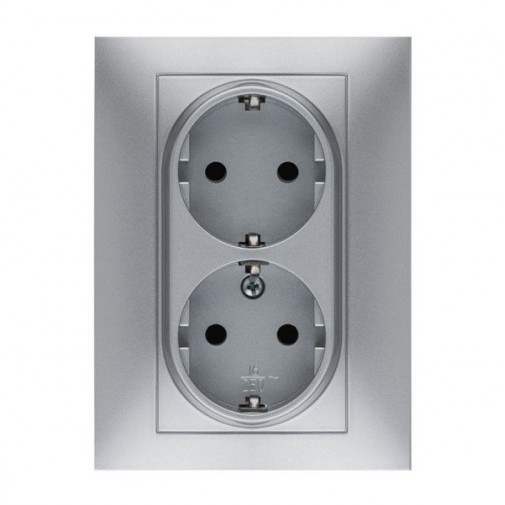 Base Enchufe Elec 16a-250v Doble Schuko Tt Empotrar Abs Alum