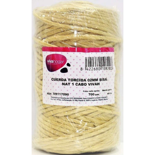 Cuerda Torcida 02mm Sisal Nat 1 Cabo Vivahogar 700 Gr