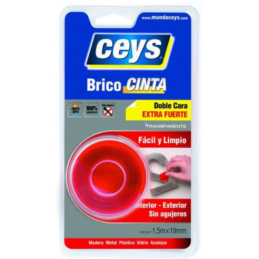 Cinta Adh 19mmx  1,5mt D/cara Tra Bricocinta Roja Ceys