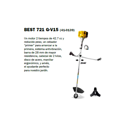 Desbrozador Gas. 42,7cc Man.doble 90§-28mm Best 721g Garland 2
