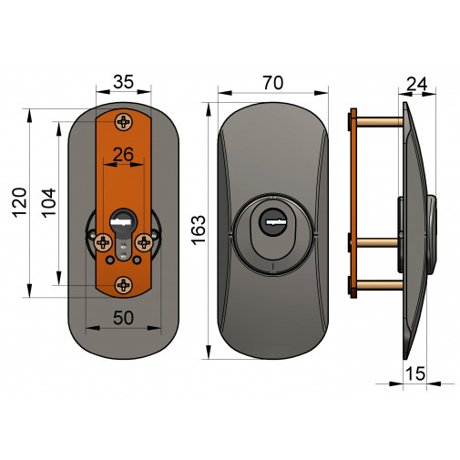 Escudo Cilindro 163x70mm Sqdo Acero Mac.carbonitru Bicapa Or 2